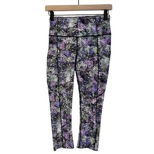 Lululemon Fast & Free‎ Crop Nulux Leggings Vivid Vision Multi Black Purple 6